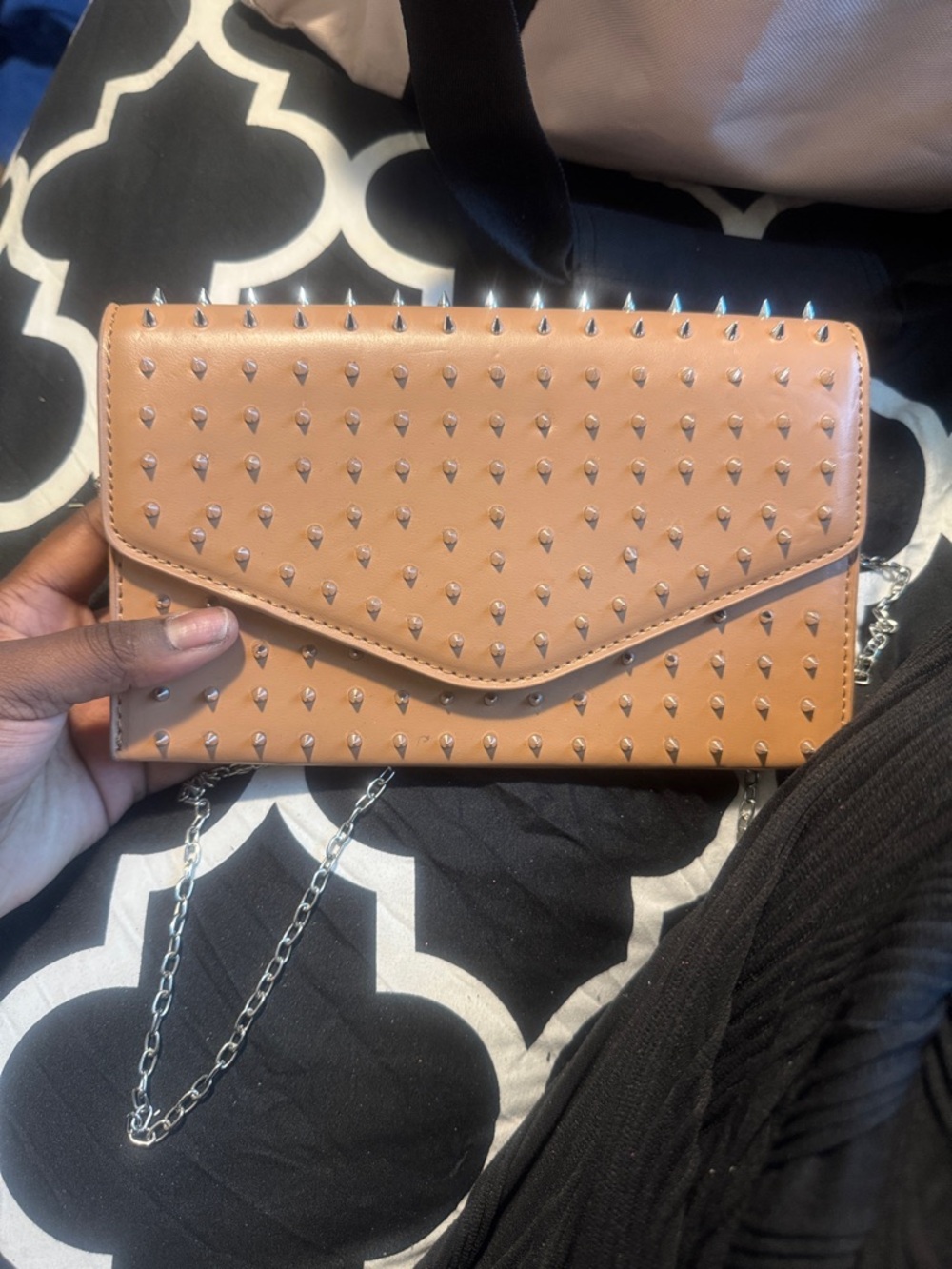 Steve Madden Tan Studded Envelope Crossbody Clutch